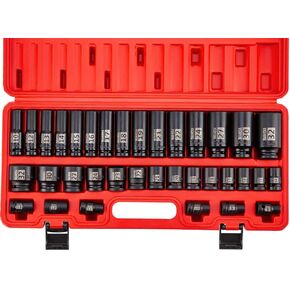 35 Pieces 1/2-Inch Drive Deep Impact Socket Set,Metric Sizes(10 to 32mm),Deep CO-MO Meterial Socket,With Premium Red Socket Organizer,6 Point in Saudi Arabia