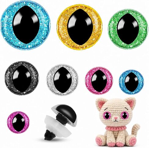 KIGEAPUEL 160 Pcs Glitter Safety Eyes for Amigurumi with Washers Cat Crocheting Eyes Tool Safety Eyes for Craft Doll Eyes for DIY Halloween Decoration(Cat Eyes) in Saudi Arabia