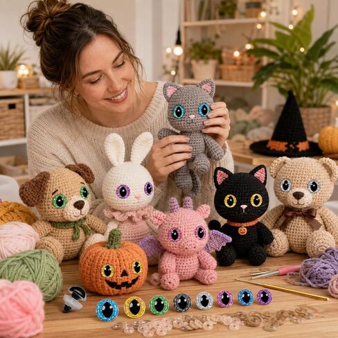 KIGEAPUEL 160 Pcs Glitter Safety Eyes for Amigurumi with Washers Cat Crocheting Eyes Tool Safety Eyes for Craft Doll Eyes for DIY Halloween Decoration(Cat Eyes) in Saudi Arabia