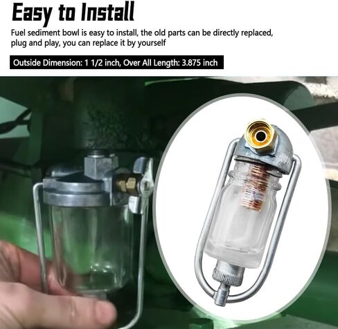 Fuel Sediment Bowl Glass Assembly Fit for Ford 158 C.I.3 cylinder 1965-1982 New Holland Tractor 2000 2110 2600 3000, Fuel Filter Assembly Replace 1103-3383 D4NN9155A C5NE9155D in Saudi Arabia