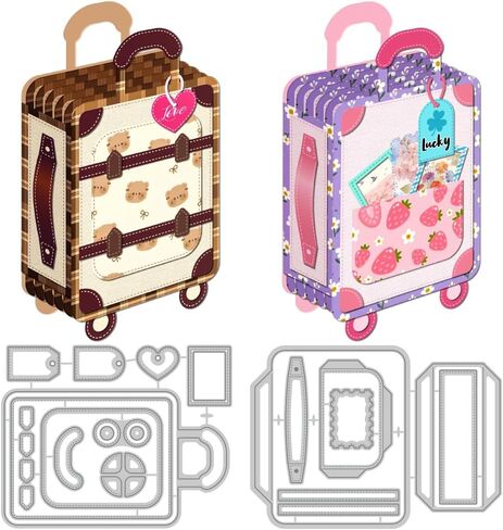 3D Travel Suitcase Metal Cutting Dies DIY Craft Label Box Die Cuts Carbon Steel Stencils Scrapbooking Embossing Template Die for Card Making Handmade Gift Box Greeting Cards in Kuwait