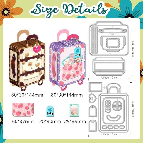3D Travel Suitcase Metal Cutting Dies DIY Craft Label Box Die Cuts Carbon Steel Stencils Scrapbooking Embossing Template Die for Card Making Handmade Gift Box Greeting Cards in Kuwait