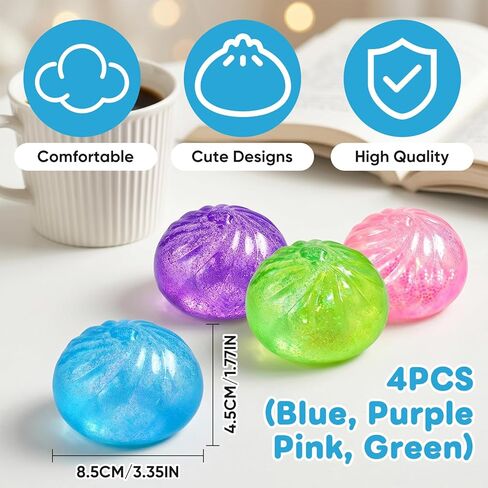 4 Pcs Glitter Dumpling Squishies, Sensory Stress Relief Toy for Adults, 2026 New Squeezes Dough Ball, for Stress Relief in Saudi Arabia