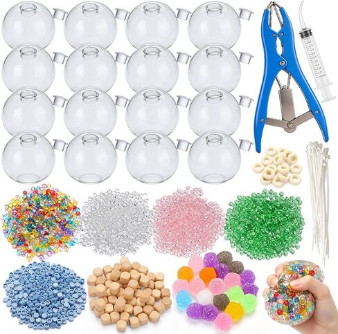 DIY Stress Ball Making Kit with 16 Transparent TPR Skins and 10.56 oz Fillers, Air Pump, Expander Tool, Cable Tie for Create ASMR Anxiety Relief Toys for Anxiety Relief in Saudi Arabia