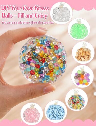 DIY Stress Ball Making Kit with 16 Transparent TPR Skins and 10.56 oz Fillers, Air Pump, Expander Tool, Cable Tie for Create ASMR Anxiety Relief Toys for Anxiety Relief in Saudi Arabia