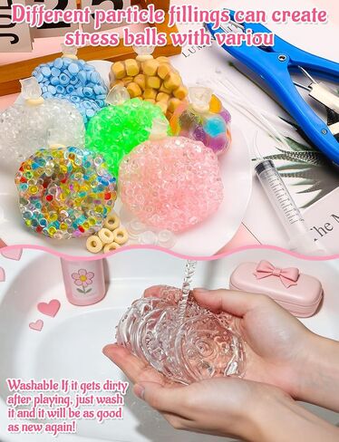 DIY Stress Ball Making Kit with 16 Transparent TPR Skins and 10.56 oz Fillers, Air Pump, Expander Tool, Cable Tie for Create ASMR Anxiety Relief Toys for Anxiety Relief in Saudi Arabia