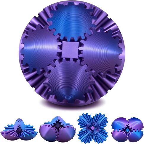 Gear Ball,3D Printed Gear Sphere Fidget Toy,Sensory Toys for Stress and Anxiety Relief,Suitable for Autism and ADHD Fidget Gear Ball,Stocking Stuffers for Adults & Kids Gift(Purple Blue, 3.1 Inch) in Saudi Arabia