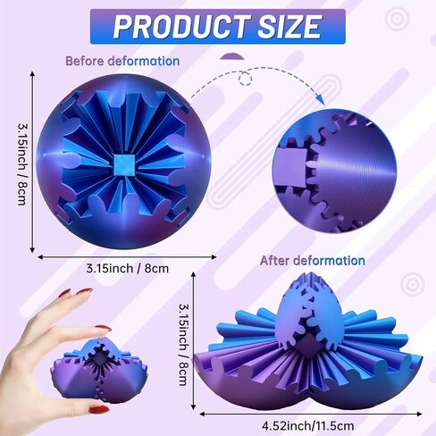 Gear Ball,3D Printed Gear Sphere Fidget Toy,Sensory Toys for Stress and Anxiety Relief,Suitable for Autism and ADHD Fidget Gear Ball,Stocking Stuffers for Adults & Kids Gift(Purple Blue, 3.1 Inch) in Saudi Arabia