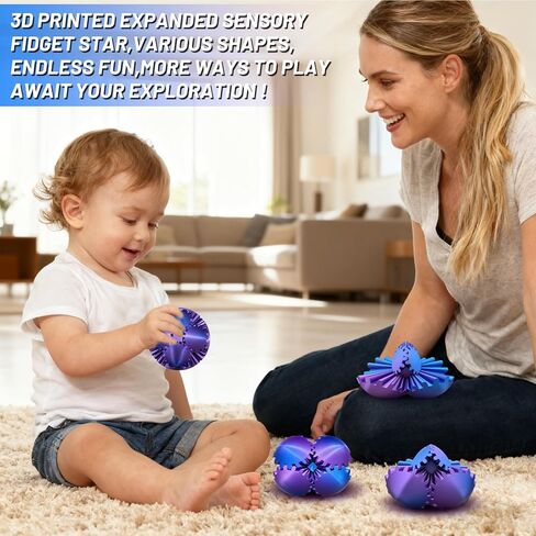 Gear Ball,3D Printed Gear Sphere Fidget Toy,Sensory Toys for Stress and Anxiety Relief,Suitable for Autism and ADHD Fidget Gear Ball,Stocking Stuffers for Adults & Kids Gift(Purple Blue, 3.1 Inch) in Saudi Arabia