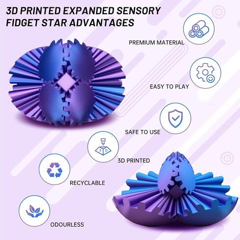 Gear Ball,3D Printed Gear Sphere Fidget Toy,Sensory Toys for Stress and Anxiety Relief,Suitable for Autism and ADHD Fidget Gear Ball,Stocking Stuffers for Adults & Kids Gift(Purple Blue, 3.1 Inch) in Saudi Arabia