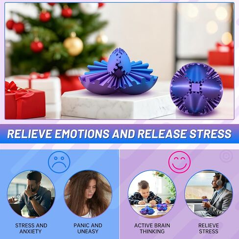 Gear Ball,3D Printed Gear Sphere Fidget Toy,Sensory Toys for Stress and Anxiety Relief,Suitable for Autism and ADHD Fidget Gear Ball,Stocking Stuffers for Adults & Kids Gift(Purple Blue, 3.1 Inch) in Saudi Arabia