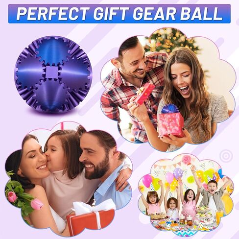 Gear Ball,3D Printed Gear Sphere Fidget Toy,Sensory Toys for Stress and Anxiety Relief,Suitable for Autism and ADHD Fidget Gear Ball,Stocking Stuffers for Adults & Kids Gift(Purple Blue, 3.1 Inch) in Saudi Arabia
