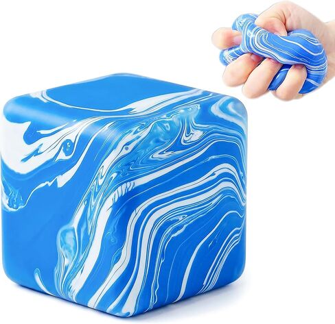 Blue Cube Swirl Stress Ball Sugar Squishy Toy, Blue White Sugar Stress Relief Ball, Marble Sensory Fidget Toy for Adults Anxiety Relief, Cube Style Sensory Desk Accessory in Saudi Arabia
