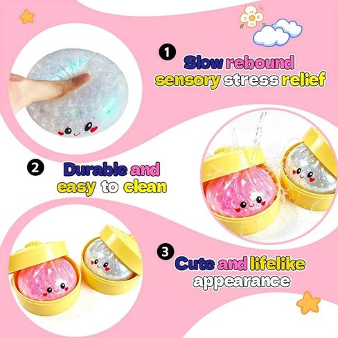 2 Packs Glitter Dumpling Squishy Toys, Dumplings Squeeze Stress Anxiety Relief for Kids & Adults, Dumpling Squishies Sensory Fidget Toy Gift for Boys,Girls,Teens in Saudi Arabia
