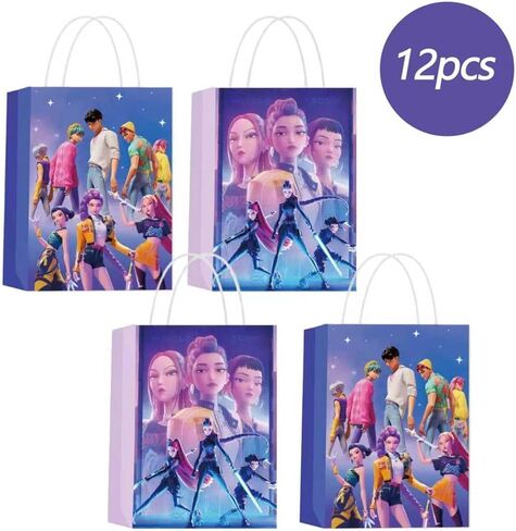 12 PCS For K P Demon Movie Hunters themed party gift bags. Made of kraft paper and equipped with handles, they are perfect for holding candies, snacks, etc. They are suitable for various festivals and birthday parties. in Saudi Arabia