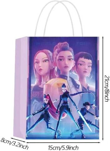 12 PCS For K P Demon Movie Hunters themed party gift bags. Made of kraft paper and equipped with handles, they are perfect for holding candies, snacks, etc. They are suitable for various festivals and birthday parties. in Saudi Arabia