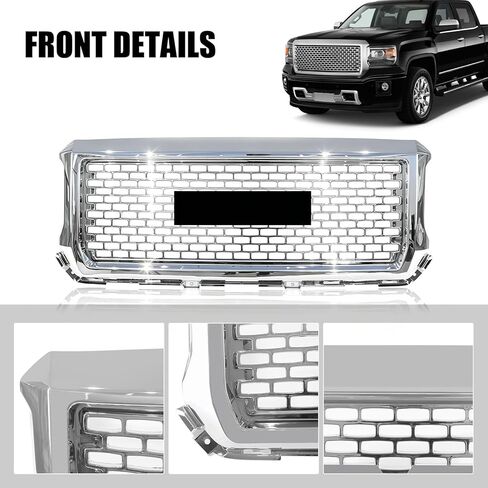 Chrome Front Bumper Hood Grille Grill Fit for 2014 2015 GMC Sierra 1500 Denali Style Mesh Hood Honeycomb Grille Repalce 22758168,GM1200681 in Saudi Arabia
