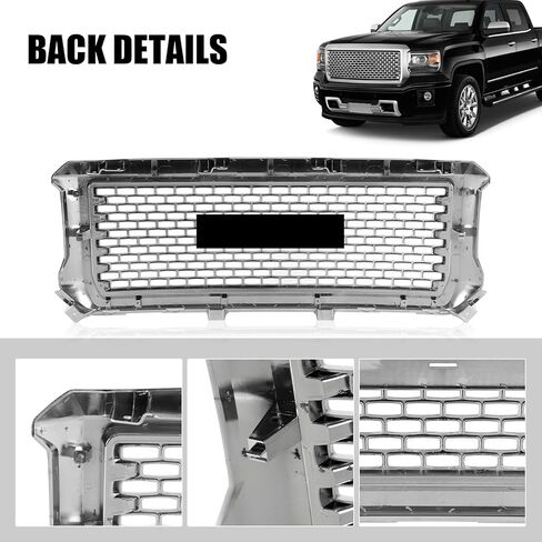 Chrome Front Bumper Hood Grille Grill Fit for 2014 2015 GMC Sierra 1500 Denali Style Mesh Hood Honeycomb Grille Repalce 22758168,GM1200681 in Saudi Arabia