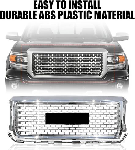 Chrome Front Bumper Hood Grille Grill Fit for 2014 2015 GMC Sierra 1500 Denali Style Mesh Hood Honeycomb Grille Repalce 22758168,GM1200681 in Saudi Arabia