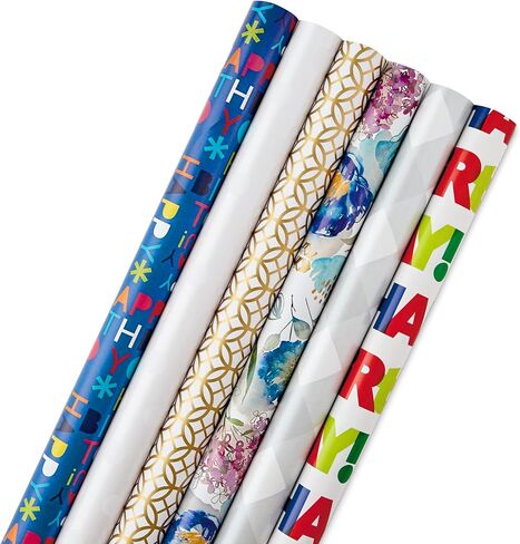 Hallmark Birthday Wrapping Paper Rolls for Graduation, Wedding, Baby Shower, Bridal Shower - Floral, White and Gold & Polka Dot Gift Wrap Paper (Set of 6 Assorted Rolls: 180 sq. ft. ttl.) in Saudi Arabia