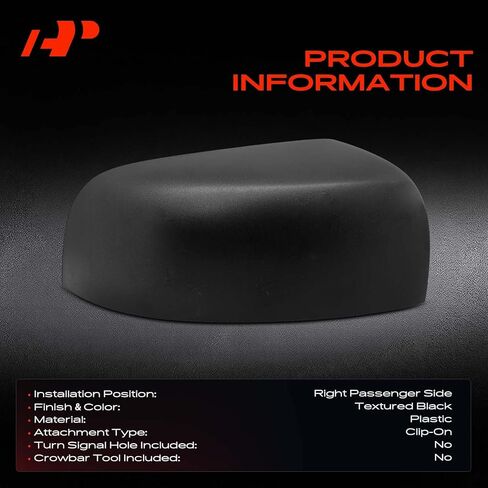 A-Premium Passenger Side Rearview Mirror Cover Cap - Compatible with Ford Ranger 2019 2020 2021 2022 2023 - Textured Black, Without Turn Signal Hole in Kuwait
