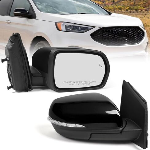 Right Passenger Side Power Door Mirror for Ford Edge 2015-2024 with Heated Glass, Turn Signal Light, Puddle Light and Blind Spot Detection System, Direct Replacement (9 Pins, Black) in Saudi Arabia