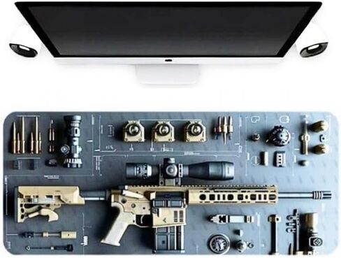 Cool Gun Mouse Pad – Large Gaming Desk Mat with Military Weapon Design, Non-Slip Desk Pad for Keyboard & Mouse, Cool Gaming Setup for Office & Gamers in Saudi Arabia