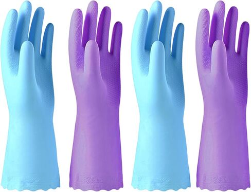 Alimat PluS 3 Pack Reusable Cleaning Gloves Latex Free, Dishwashing Gloves with Cotton Flock Liner and Embossed Palm, Waterproof Household Gloves for Laundry, Gardening (Medium) in Kuwait