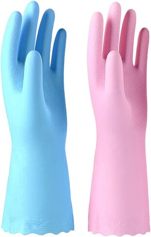 Alimat PluS 3 Pack Reusable Cleaning Gloves Latex Free, Dishwashing Gloves with Cotton Flock Liner and Embossed Palm, Waterproof Household Gloves for Laundry, Gardening (Medium) in Kuwait