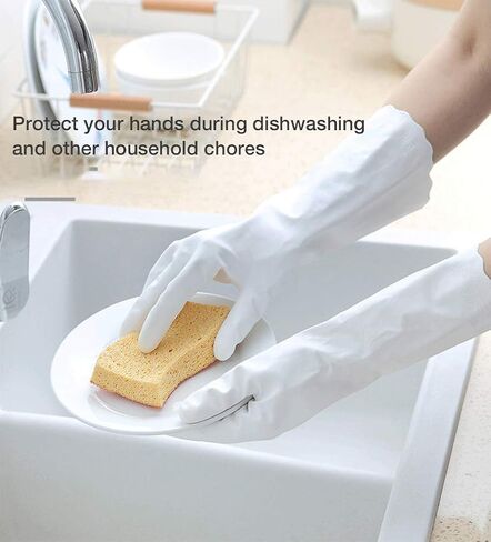 Alimat PluS 3 Pack Reusable Cleaning Gloves Latex Free, Dishwashing Gloves with Cotton Flock Liner and Embossed Palm, Waterproof Household Gloves for Laundry, Gardening (Medium) in Kuwait