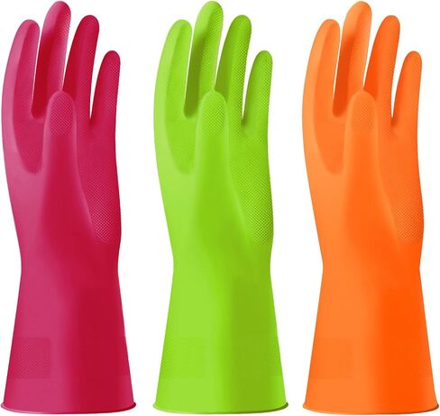 Alimat PluS 3 Pack Reusable Cleaning Gloves Latex Free, Dishwashing Gloves with Cotton Flock Liner and Embossed Palm, Waterproof Household Gloves for Laundry, Gardening (Medium) in Kuwait