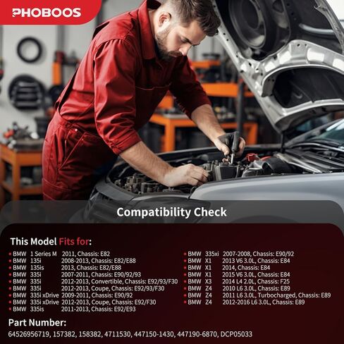 ضاغط تكييف الهواء PHOBOOS مع قابض متوافق مع BMW 1 Series M، 135i، 135is، 335i، 335i xDrive، 335is، 335xi، X1، X3، Z4 2007-2016، تبريد سريع، ضوضاء منخفضة، تركيب سهل، Ref.157382 in Kuwait