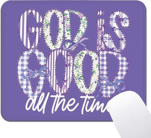 Purple Christian Mouse Pad - Girly Preppy Bow Mousepad for Office School Computer Laptop, Non-Slip Rubber Base with Stitched Edge, God is Good Christian Girly Gifts 7.9x9.5 Inches in Kuwait