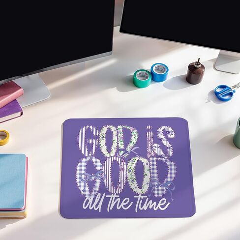 Purple Christian Mouse Pad - Girly Preppy Bow Mousepad for Office School Computer Laptop, Non-Slip Rubber Base with Stitched Edge, God is Good Christian Girly Gifts 7.9x9.5 Inches in Kuwait