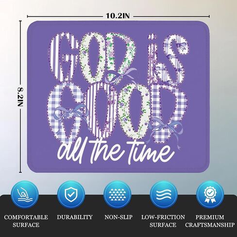 Purple Christian Mouse Pad - Girly Preppy Bow Mousepad for Office School Computer Laptop, Non-Slip Rubber Base with Stitched Edge, God is Good Christian Girly Gifts 7.9x9.5 Inches in Kuwait