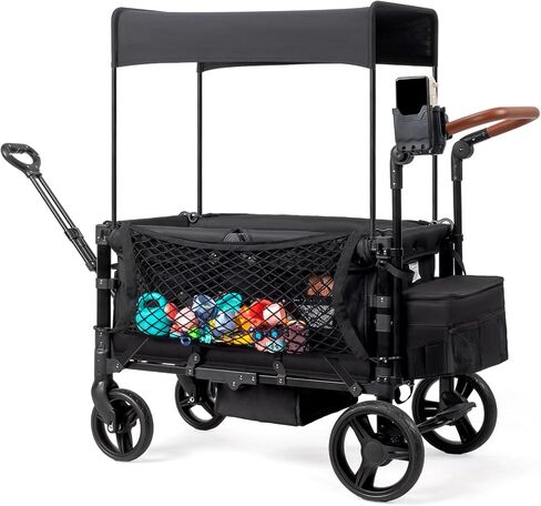 Stroller Wagon for 2 Kids with Footwell, Foldable All-Terrain Wagon Stroller with Adjustable Push/Pull Handle, Parent Organizer, 5-Point Harness, Ideal for Travel & Outdoor Adventures (Clasic Oat) in Kuwait