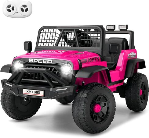 Hikole 24V Kids Ride On Toys with Parental Remote Control, 3 Speeds, Bluetooth, Music, LED Lights, Shock Absorption, Safety Belt, 110LBS Weight Capacity, Pink Power Wheel for Boys Girls 3-5 in Saudi Arabia