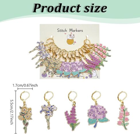 PLIGREAT 20 Pcs Flowers Charm Stitch Marker Set Cute Pendants Crochet Stitch Needle Clip Counter for Weaving Sewing Locking Knitting Marker Tools Women DIY Craft Making Accessories in Kuwait