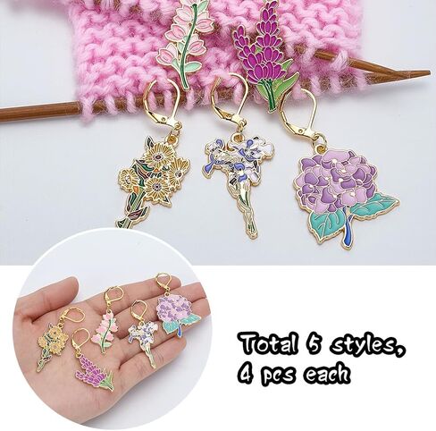 PLIGREAT 20 Pcs Flowers Charm Stitch Marker Set Cute Pendants Crochet Stitch Needle Clip Counter for Weaving Sewing Locking Knitting Marker Tools Women DIY Craft Making Accessories in Kuwait