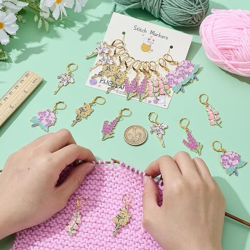 PLIGREAT 20 Pcs Flowers Charm Stitch Marker Set Cute Pendants Crochet Stitch Needle Clip Counter for Weaving Sewing Locking Knitting Marker Tools Women DIY Craft Making Accessories in Kuwait