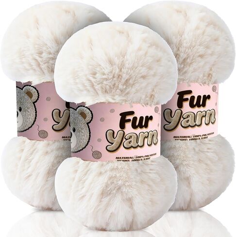 3 Skeins Faux Fur Yarn Soft Fluffy for Crocheting - Chunky Fuzzy Yarn for Crochet Amigurumi, Blankets, Scarves and Sweaters - Each 3.5 oz/100 g, 71 yds/65 m (3, White) in Kuwait