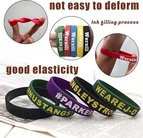 5-5000 Pcs Custom Rubber Bracelets Bulk - Personalized Rubber Bracelet with Customizable Color, Pattern & Debossed Text for Corporate Procurement, School Events, Charity, Graduation & Brand Awareness in Kuwait