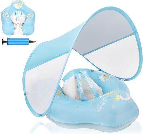 LOOWARTS Baby Pool Float with Canopy Inflatable Baby Floatie with UPF50+ Sun Protection Infant Pool Float Swim Float with Safety Seat for Toddler from 3-36 Months in Saudi Arabia