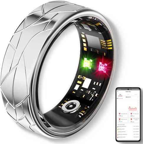 Smart Ring Fitness Tracker Sleep Tracking Heart Rate Monitor Pedometer, Waterproof Activity Tracker Fitness Ring Steps Counter, Gesture Controls for Short Video, 8 Days Battery Life, Silver, #8 in Kuwait