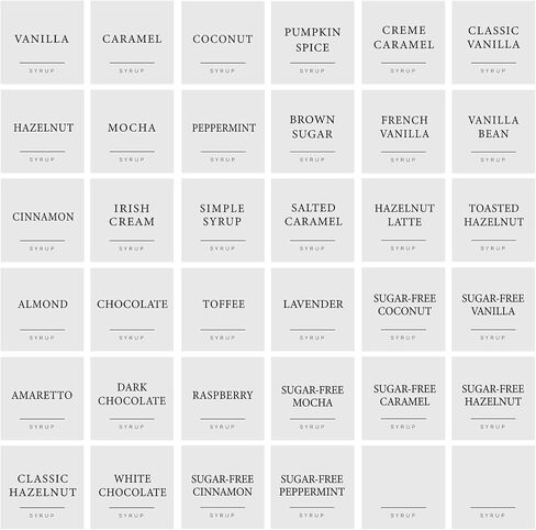 36PCS Transparent Coffee Syrup Labels Stickers, Minimalist Clear Waterproof Decals for Coffee Bar Kitchen Syrup Bottle Dispenser Organization(2.5"x2.5") in Saudi Arabia