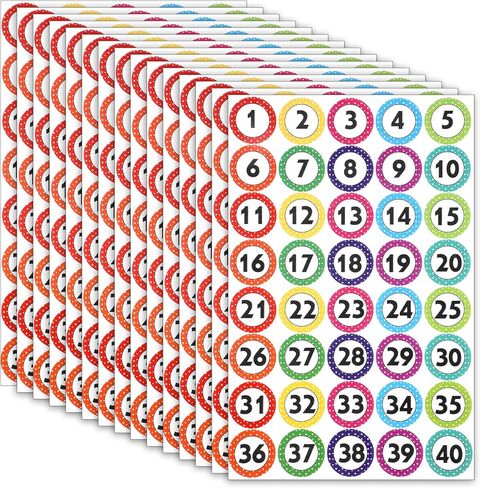 600 Pcs Number Stickers 1-40 Dot Consecutive Number Labels 1 Inch Dot Numbers Labels Colored Numbers Decals Self-Adhesive Water Tear Resistant Removable for Storage Boxes Cabinets Bookshelves in Saudi Arabia