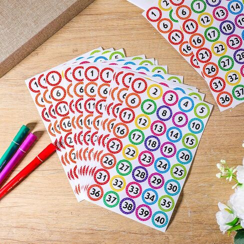 600 Pcs Number Stickers 1-40 Dot Consecutive Number Labels 1 Inch Dot Numbers Labels Colored Numbers Decals Self-Adhesive Water Tear Resistant Removable for Storage Boxes Cabinets Bookshelves in Saudi Arabia