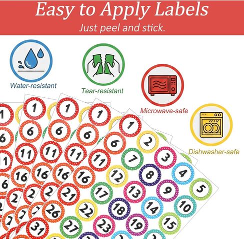 600 Pcs Number Stickers 1-40 Dot Consecutive Number Labels 1 Inch Dot Numbers Labels Colored Numbers Decals Self-Adhesive Water Tear Resistant Removable for Storage Boxes Cabinets Bookshelves in Saudi Arabia