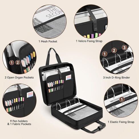 3 Inch Zipper Binder 3 Ring, D-Ring School Binder Organizer Holds 700 Sheets, Multi-Pocket Zippered Binder Bag with Backpack Straps & Shoulder Strap, Fits 15.6-Inch Laptop in Saudi Arabia