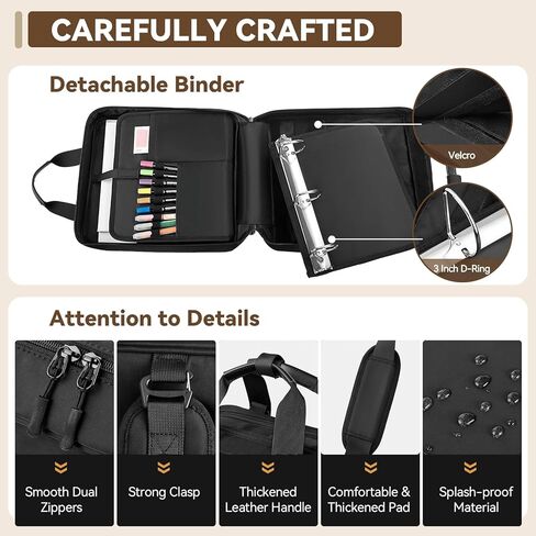 3 Inch Zipper Binder 3 Ring, D-Ring School Binder Organizer Holds 700 Sheets, Multi-Pocket Zippered Binder Bag with Backpack Straps & Shoulder Strap, Fits 15.6-Inch Laptop in Saudi Arabia